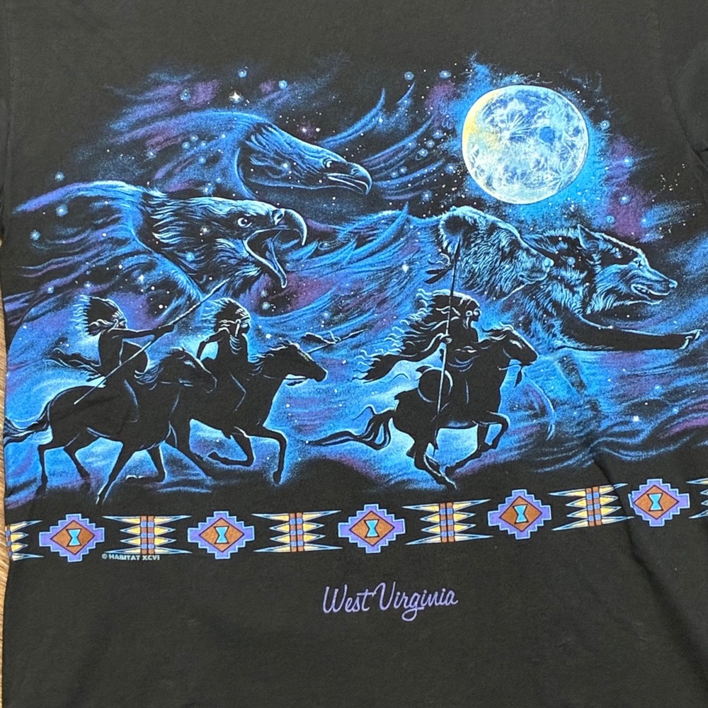 Vintage 90s Habitat West Virginia T Shirt Sz M AOP Native Wildlife Single Stitch - Picture 4 of 6